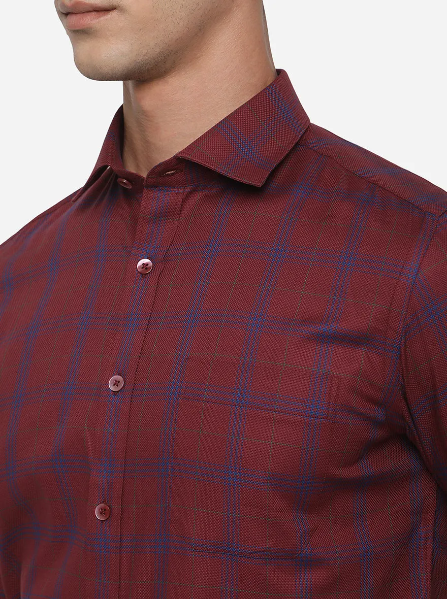 Maroon & Blue Checked Slim Fit Formal Shirt | Metal