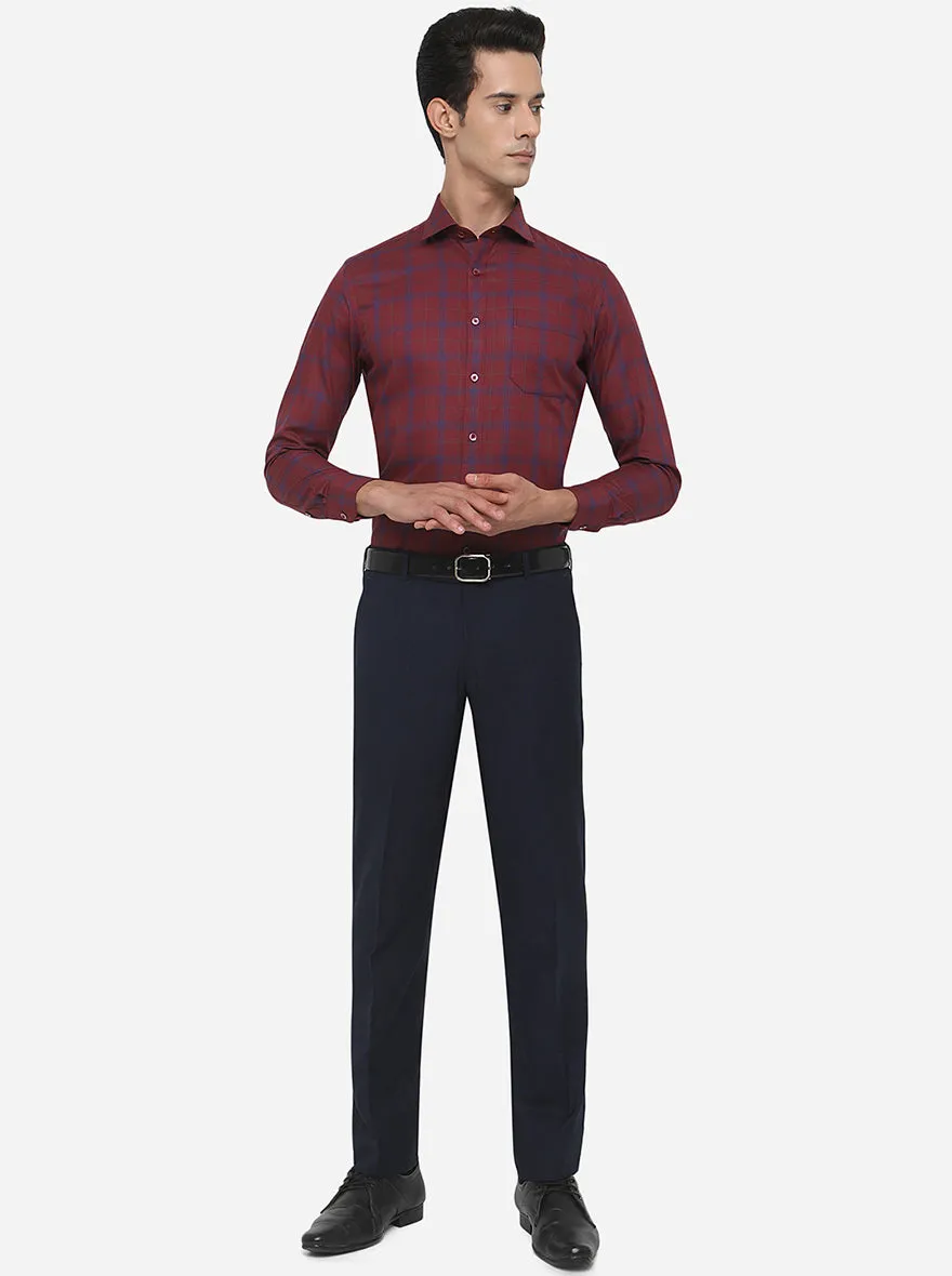 Maroon & Blue Checked Slim Fit Formal Shirt | Metal