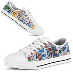 Math Teacher License Plates Low Top Shoes, Teacher Shoes, Low Top Sneakers