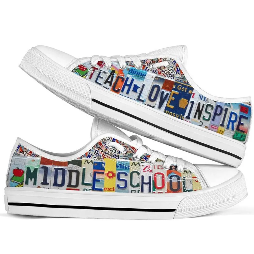 Middle School License Plates Low Top Shoes, Teacher Shoes, Low Top Sneakers