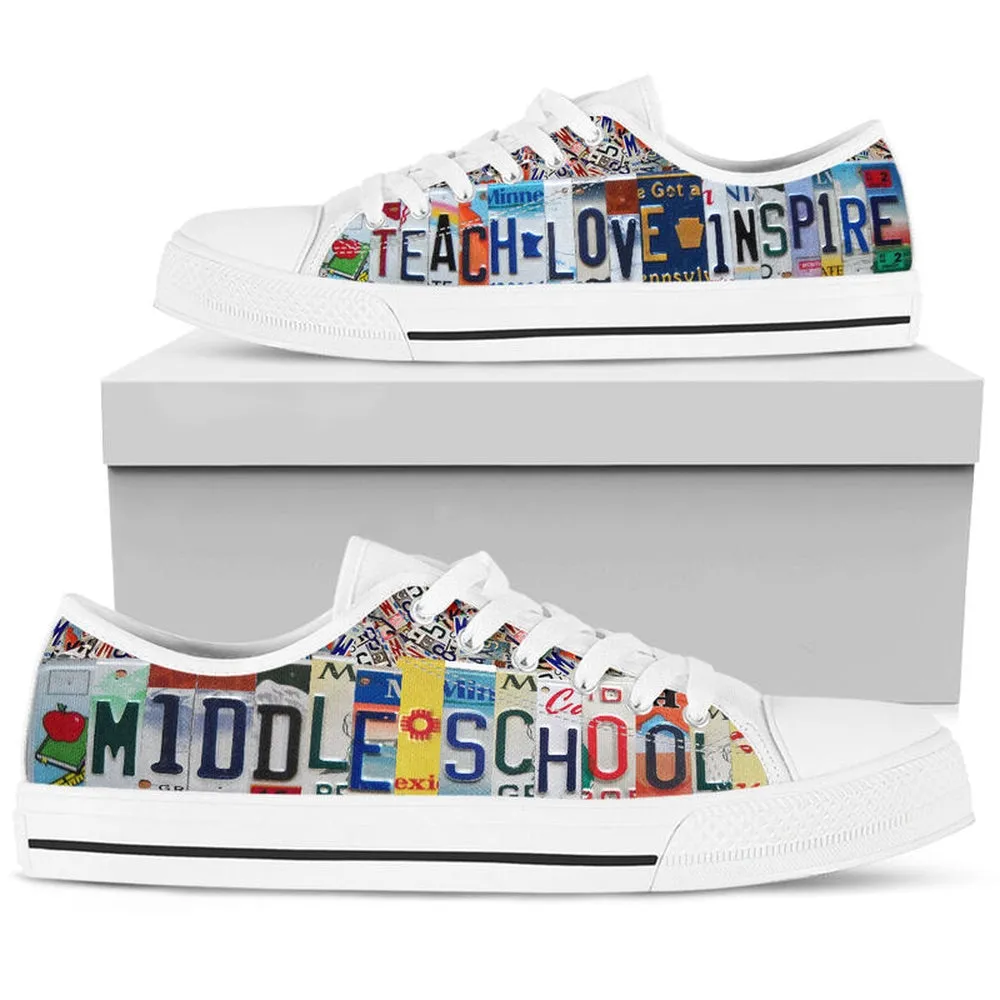 Middle School License Plates Low Top Shoes, Teacher Shoes, Low Top Sneakers