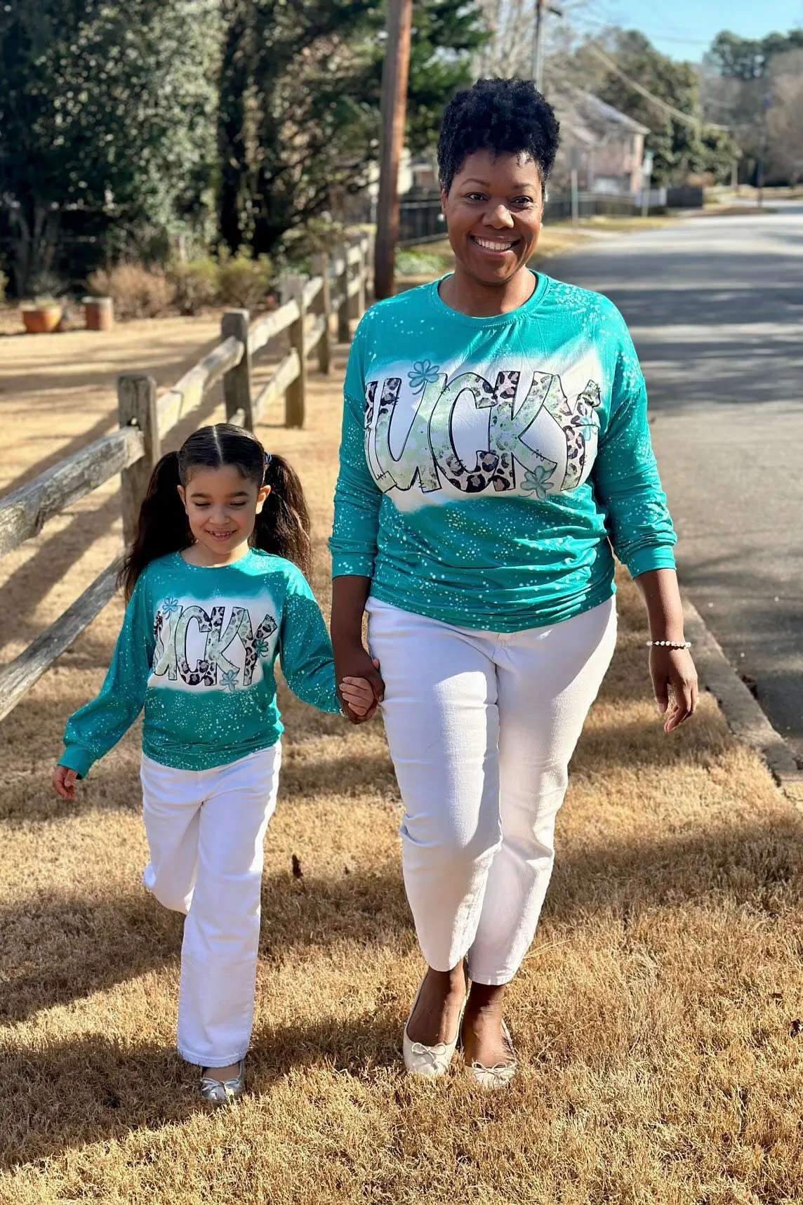 Mom & Me - "Lucky" Green Cheetah Long Sleeve Top