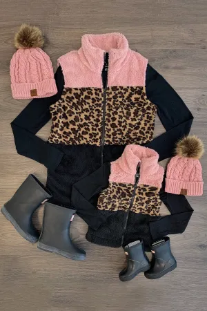 Mom & Me - Sherpa Vest Blush/Cheetah