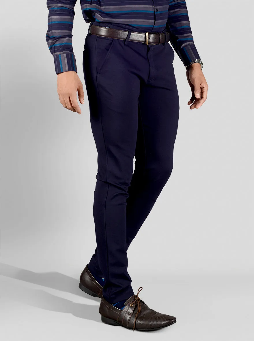 Navy Blue Solid Slim Fit Club Wear Trouser | JB Studio