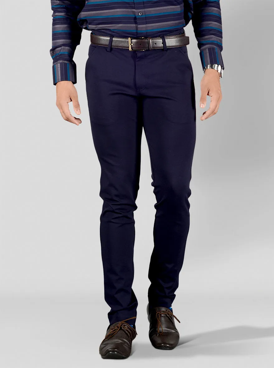 Navy Blue Solid Slim Fit Club Wear Trouser | JB Studio