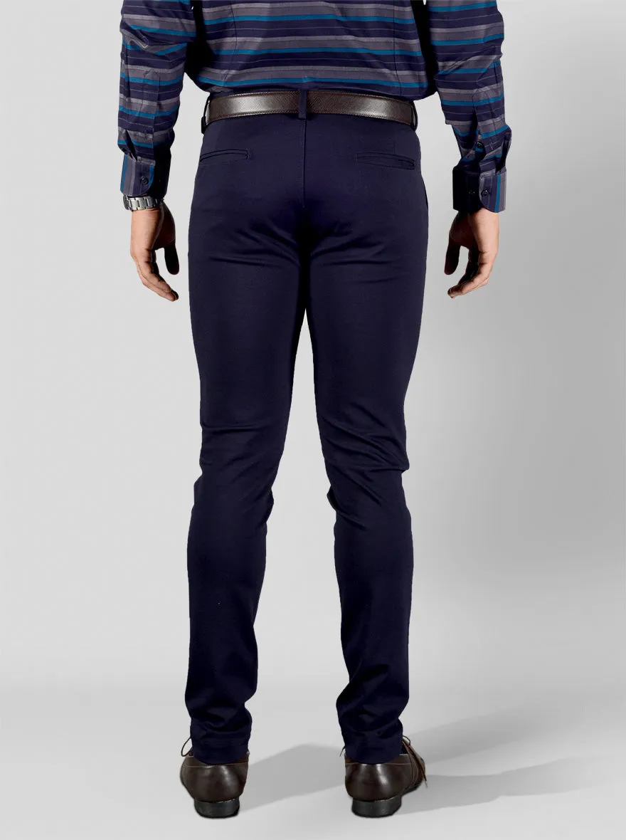 Navy Blue Solid Slim Fit Club Wear Trouser | JB Studio