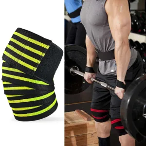 Nylon Four Stripes Bandage Wrapped Sports Knee Pads(Black Yellow)