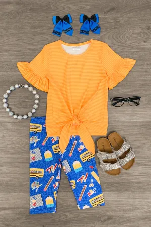 Orange Striped Back To School Capri Set