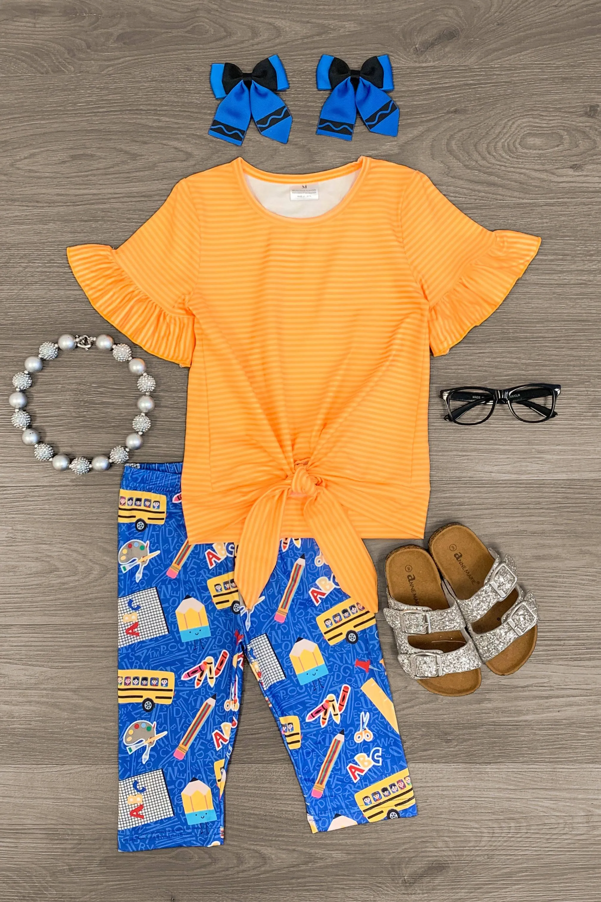 Orange Striped Back To School Capri Set