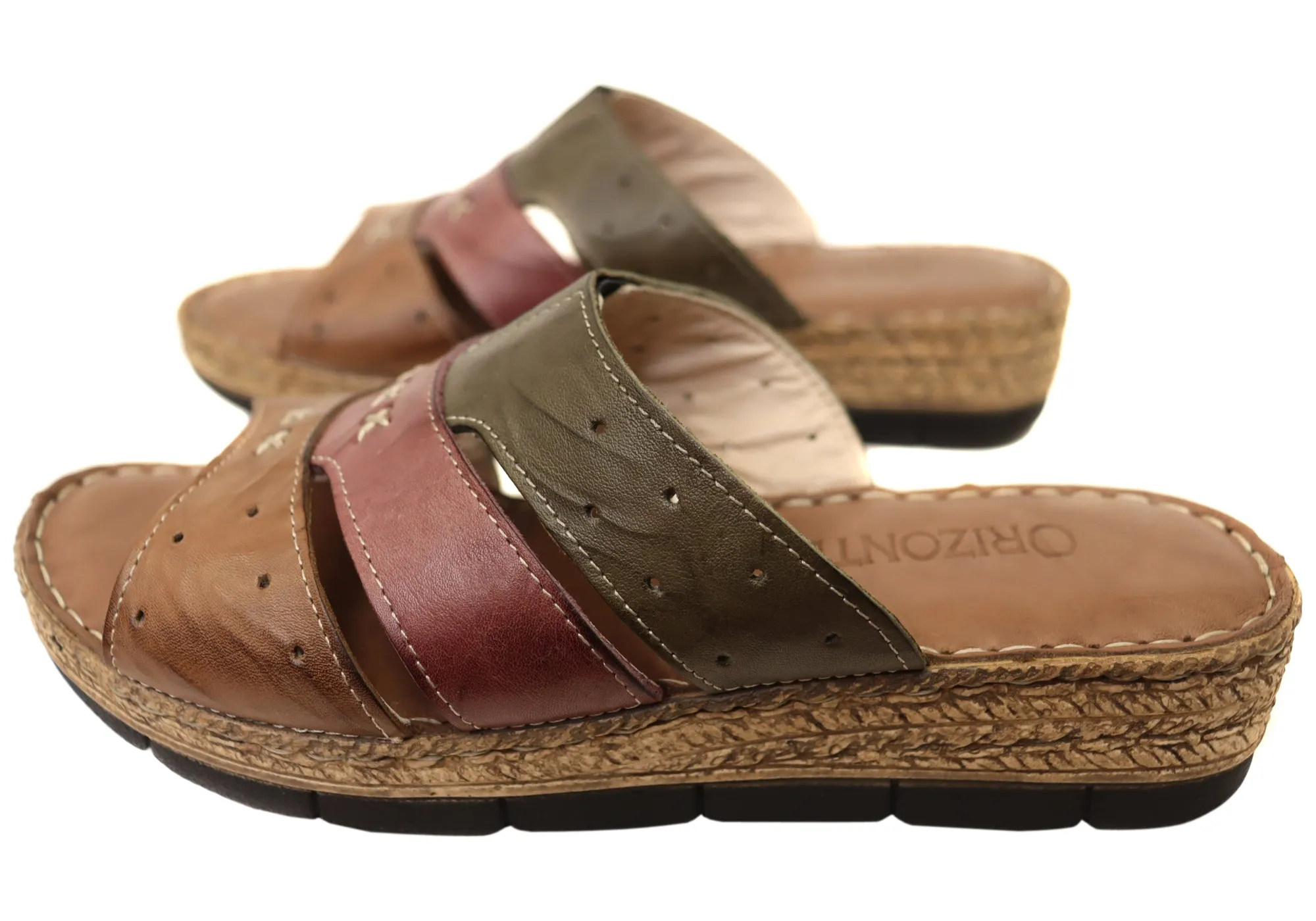 Orizonte Cottage Womens Comfortable European Leather Slides Sandals