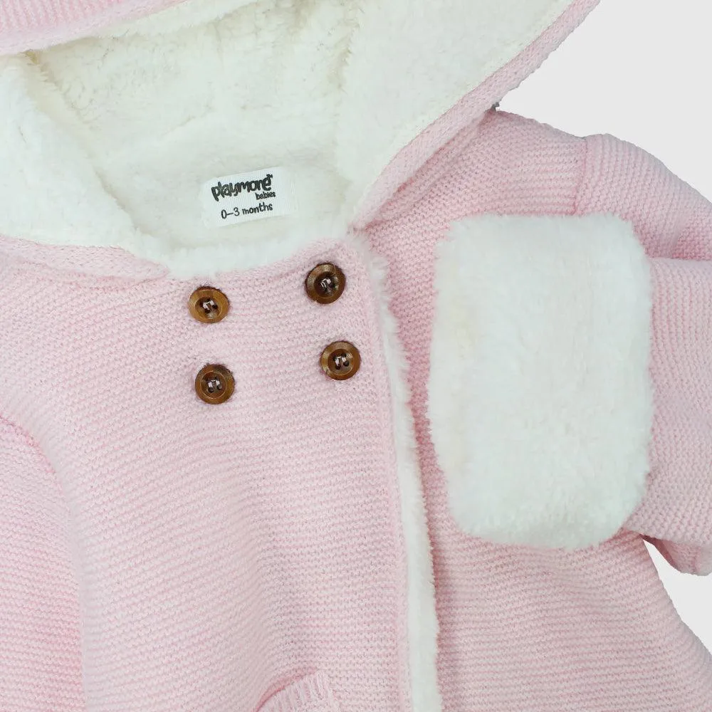 Pink Long-Sleeved Hooded Knit Jacket