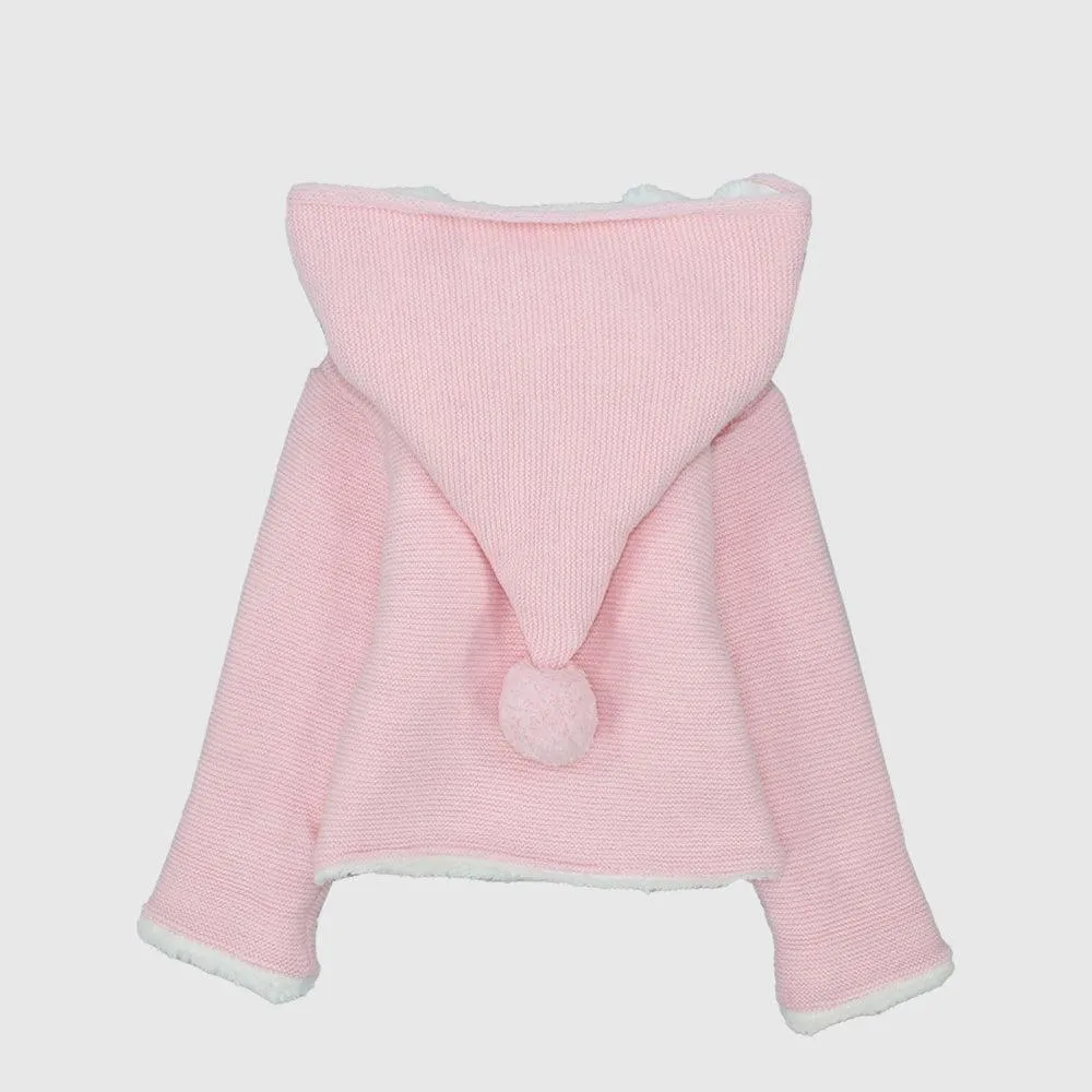 Pink Long-Sleeved Hooded Knit Jacket