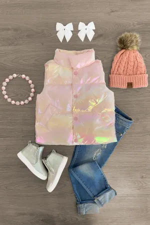 Pink Metallic Puffer Vest