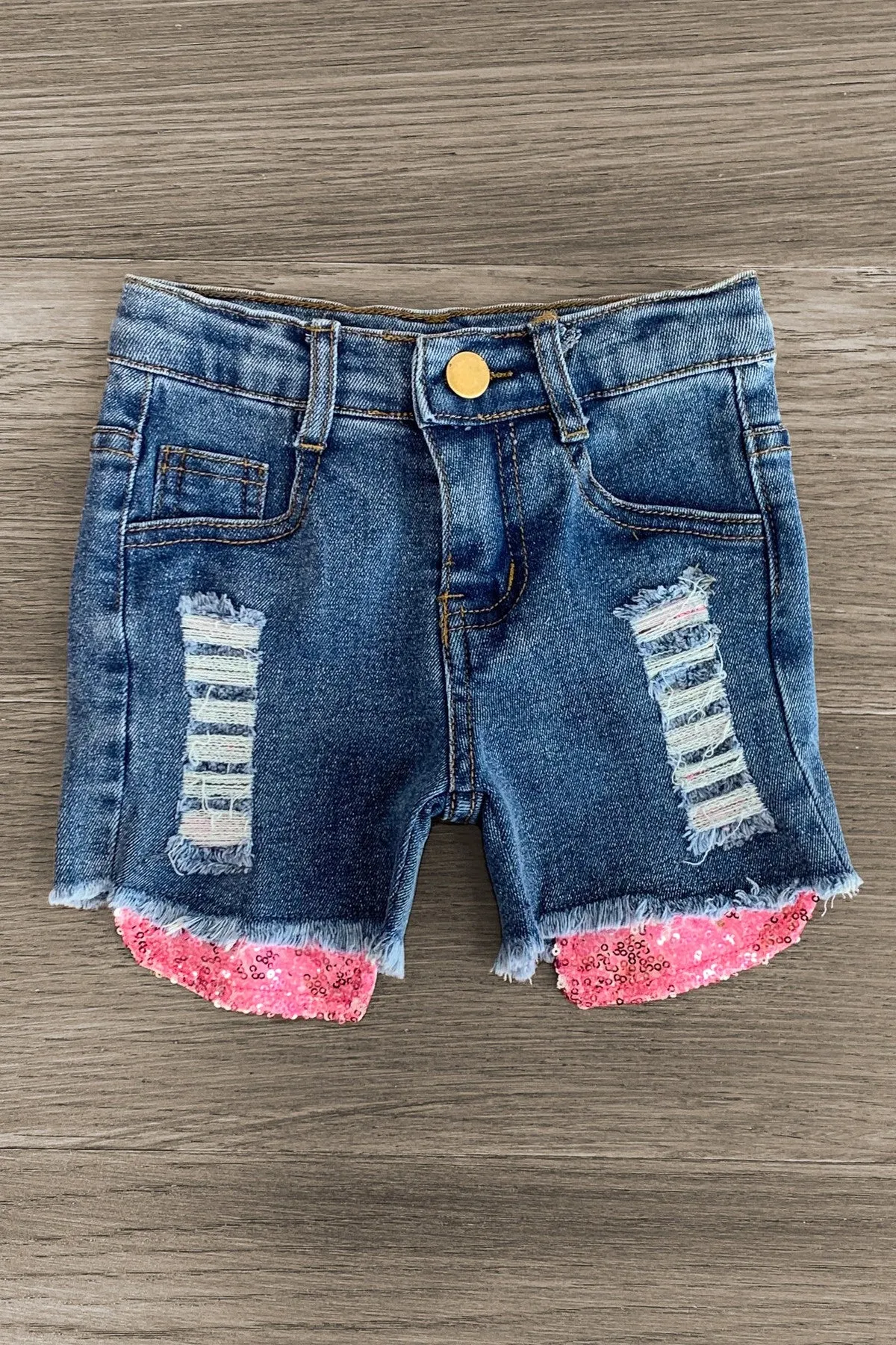 Pink Pearl Distressed Denim Short Set