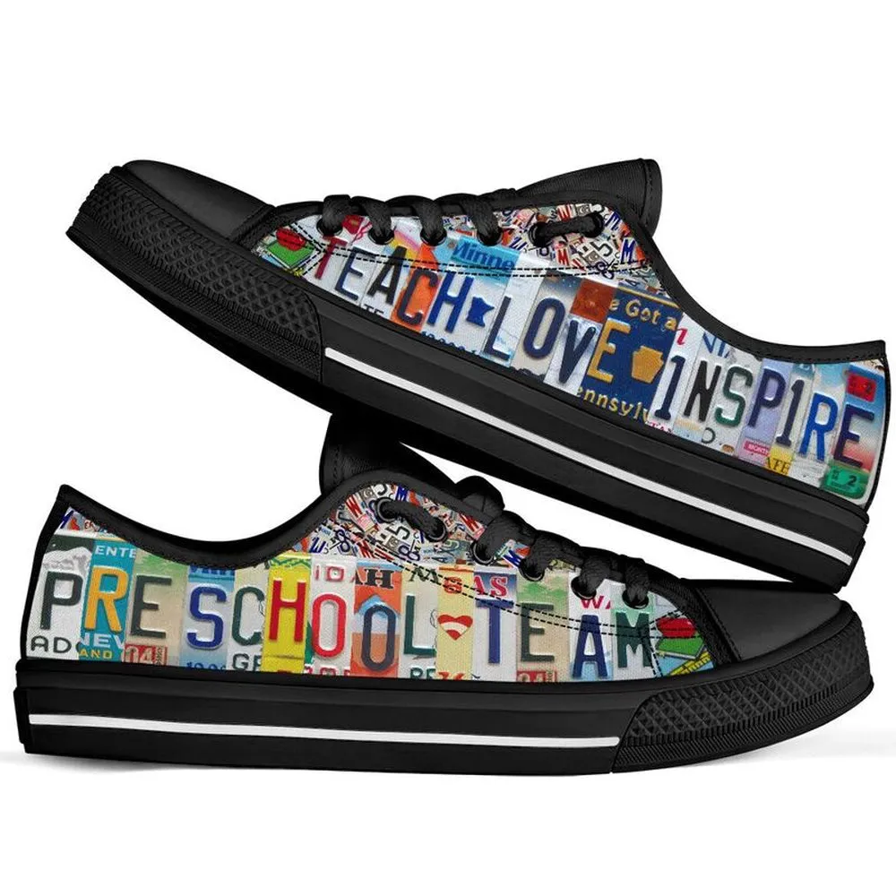 Preschool Team License Plates Low Top Black Shoes, Teacher Shoes, Low Top Sneakers