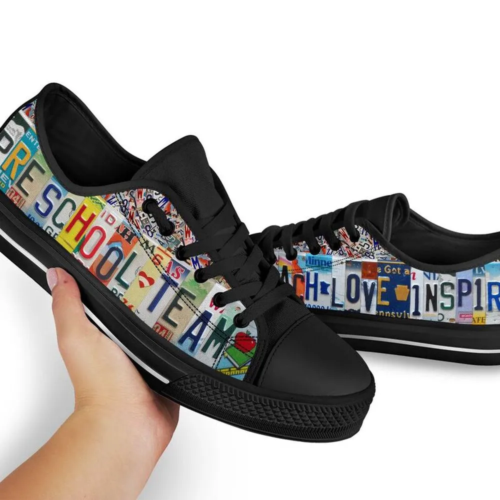 Preschool Team License Plates Low Top Black Shoes, Teacher Shoes, Low Top Sneakers