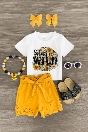 "Stay Wild" Mustard Sunflower Short Set