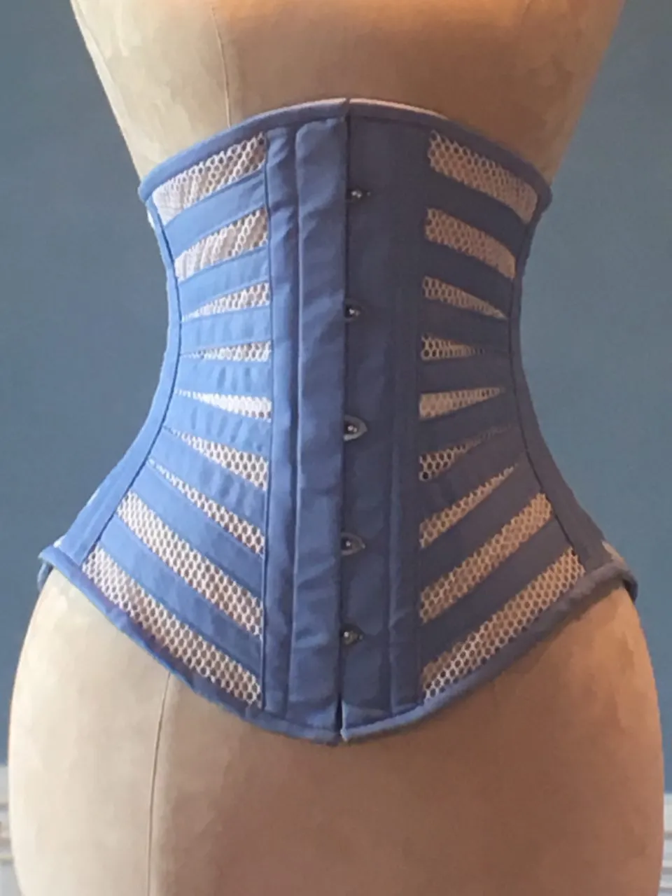 Real steel boned waist wide corset from transparent mesh and cotton. Waist training corset for tight lacing. Summer edition bondage corset