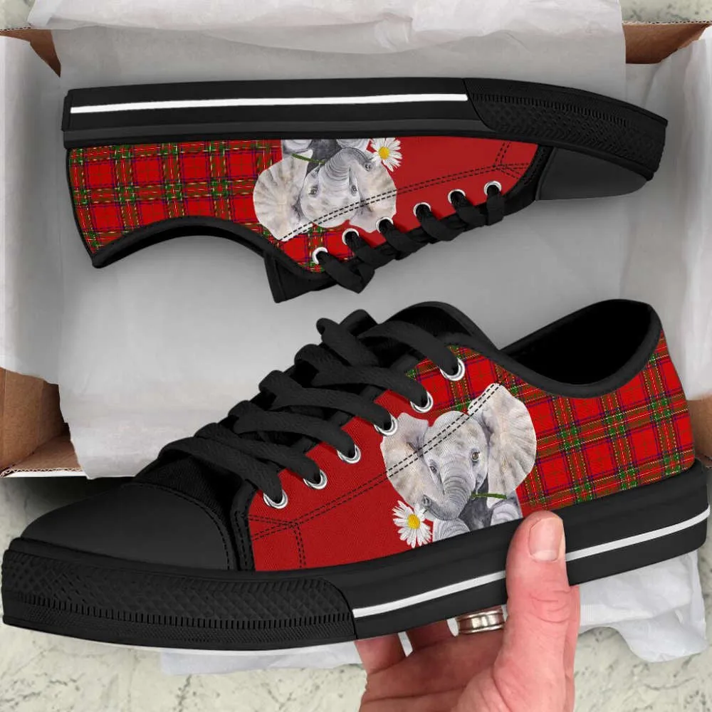 Red Plaid Elephant Canvas Print Low Top Shoes, Animal Print Canvas Shoes, Print On Canvas Shoes