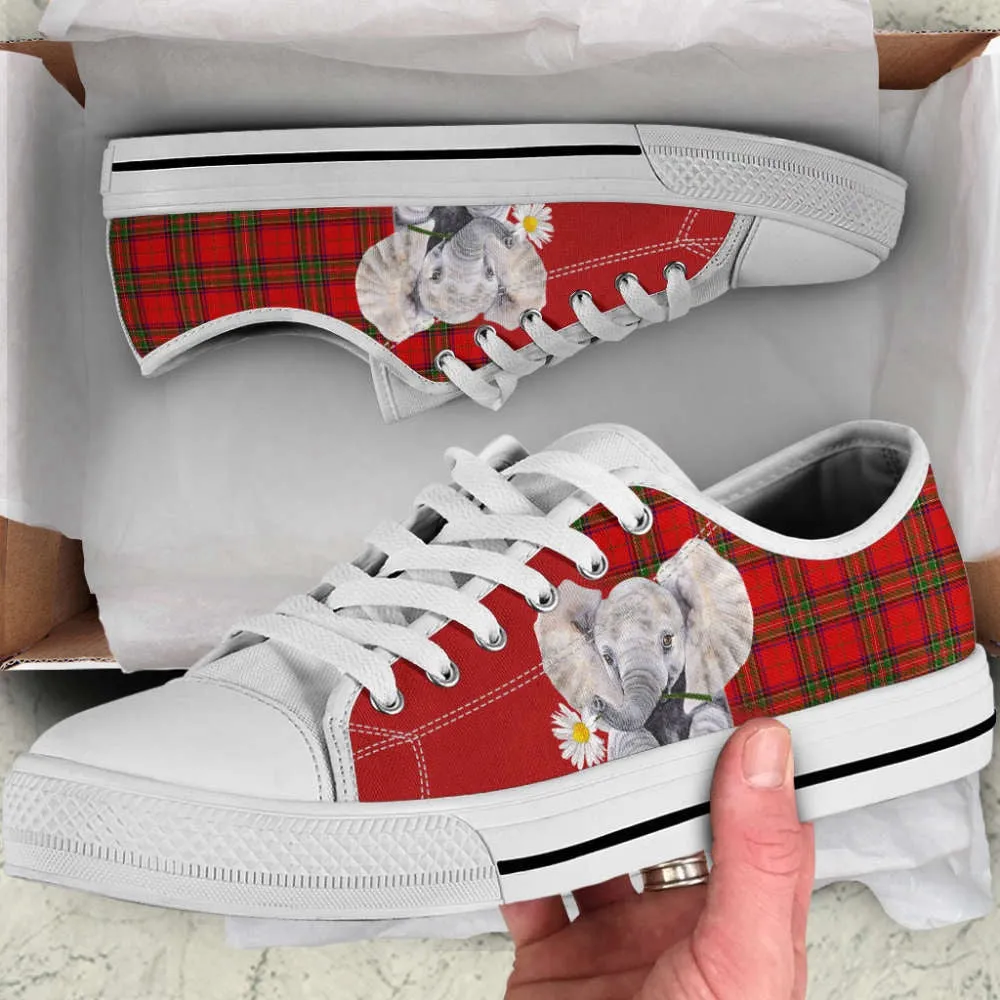 Red Plaid Elephant Canvas Print Low Top Shoes, Animal Print Canvas Shoes, Print On Canvas Shoes