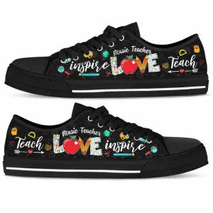 School Music Teacher Apple Teach Love Inspire Low Top Shoes, Teacher Shoes, Low Top Sneakers