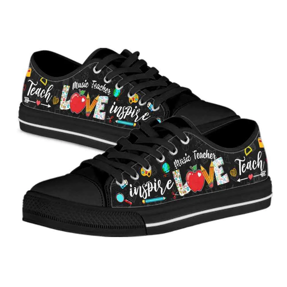 School Music Teacher Apple Teach Love Inspire Low Top Shoes, Teacher Shoes, Low Top Sneakers