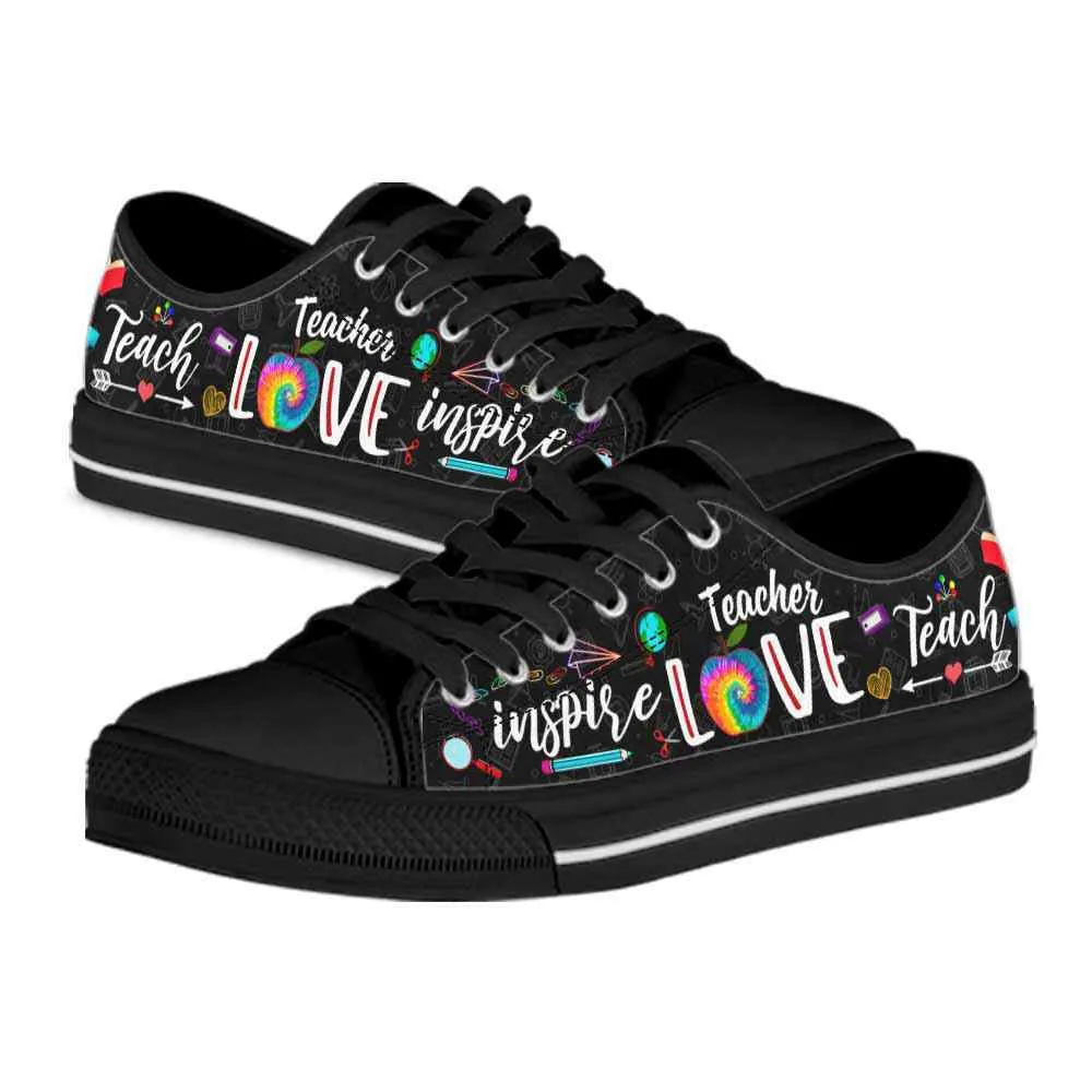 School Teacher Tie Dye Teach Love Inspire Low Top Shoes, Teacher Shoes, Low Top Sneakers