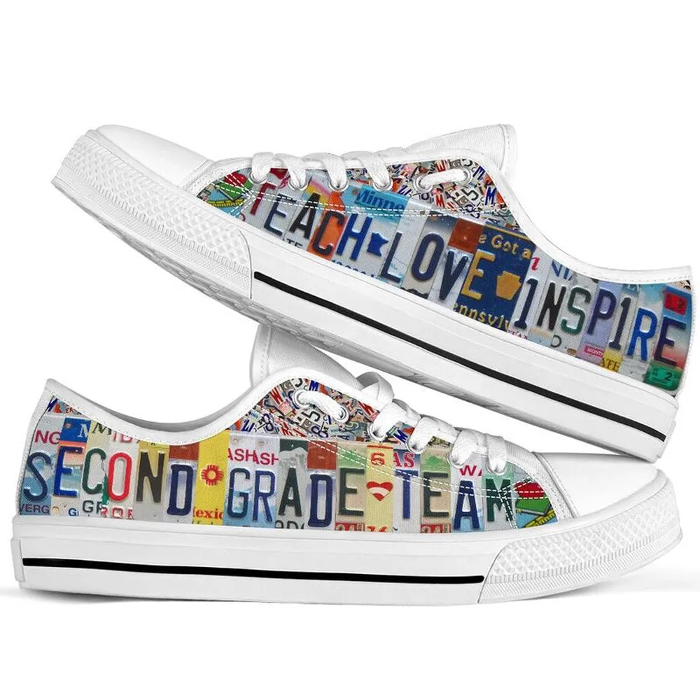 Second Grade Team License Plates Low Top Shoes, Teacher Shoes, Low Top Sneakers