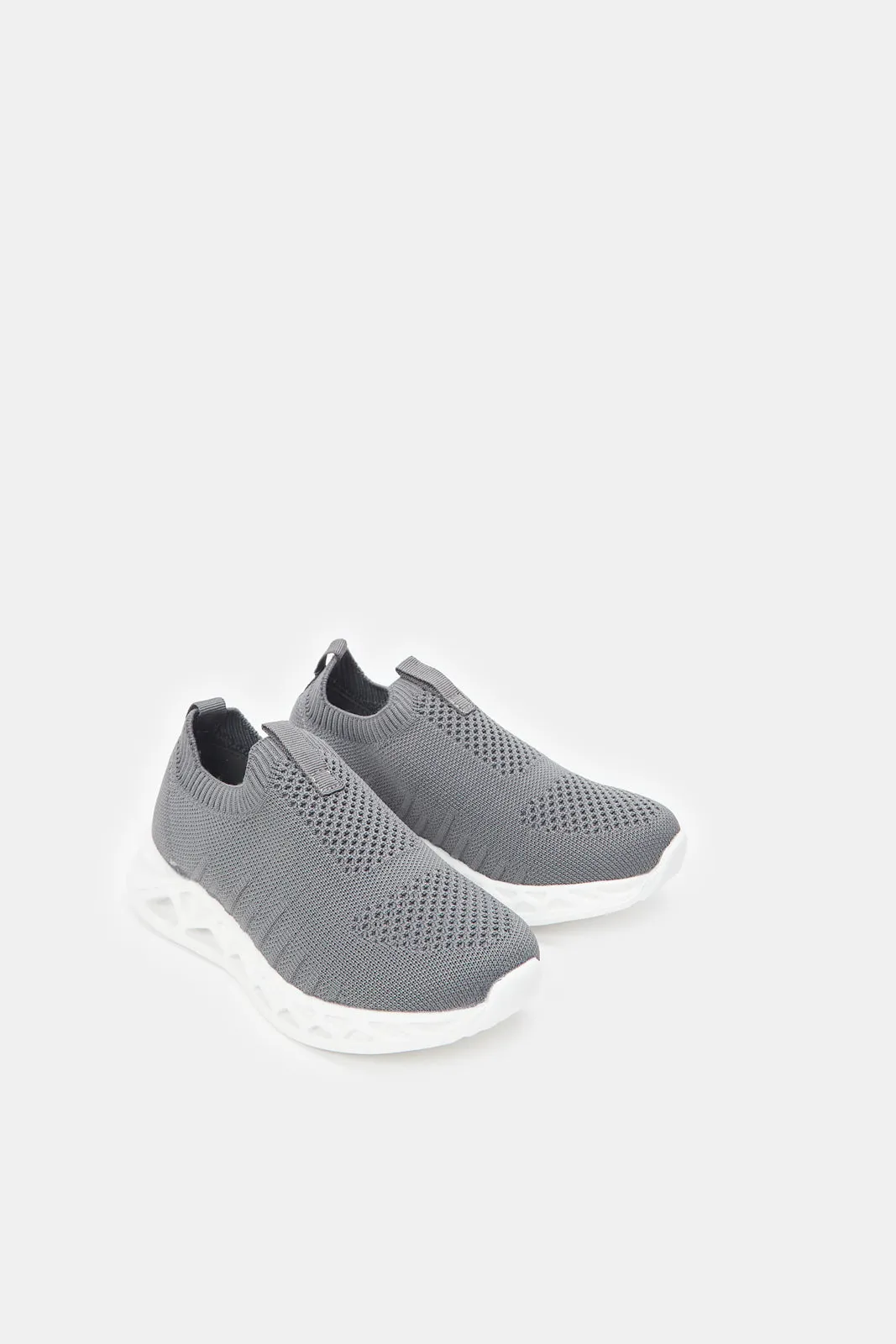 Senior Boys Grey Knitted Slip On Sneaker