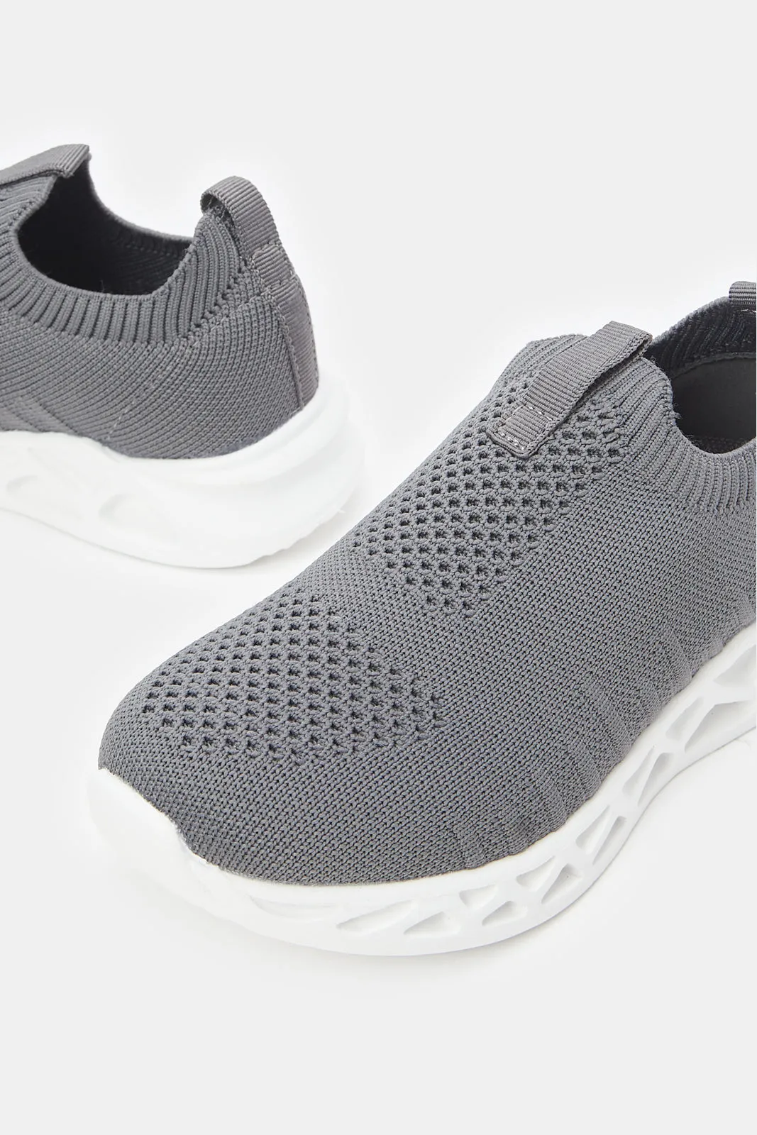 Senior Boys Grey Knitted Slip On Sneaker