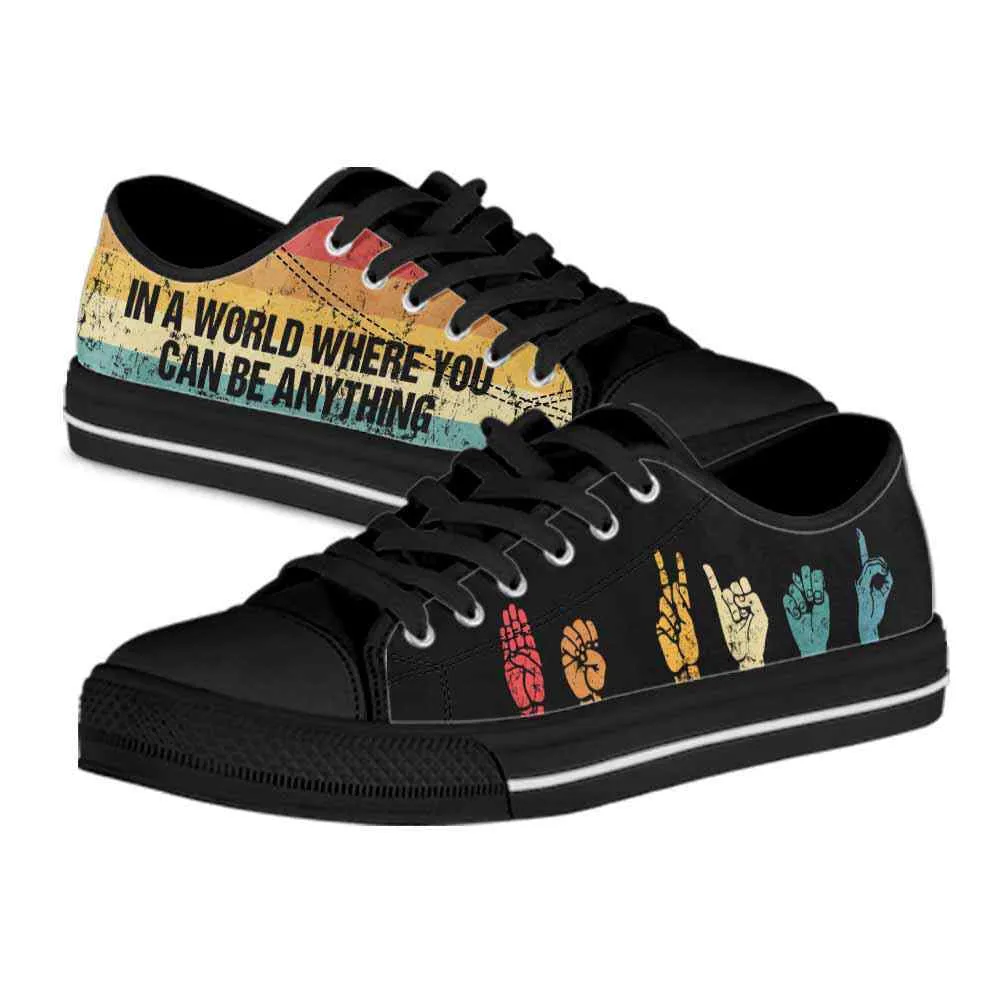 Sign Language Hands Retro Be Kind Low Top Shoes, Teacher Shoes, Low Top Sneakers