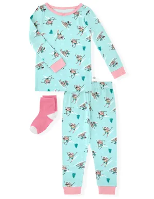 Sleep On It Infant & Toddler Girls 2-Piece Super Soft Jersey Snug-Fit Pajama Set with Matching Socks - Apres Ski