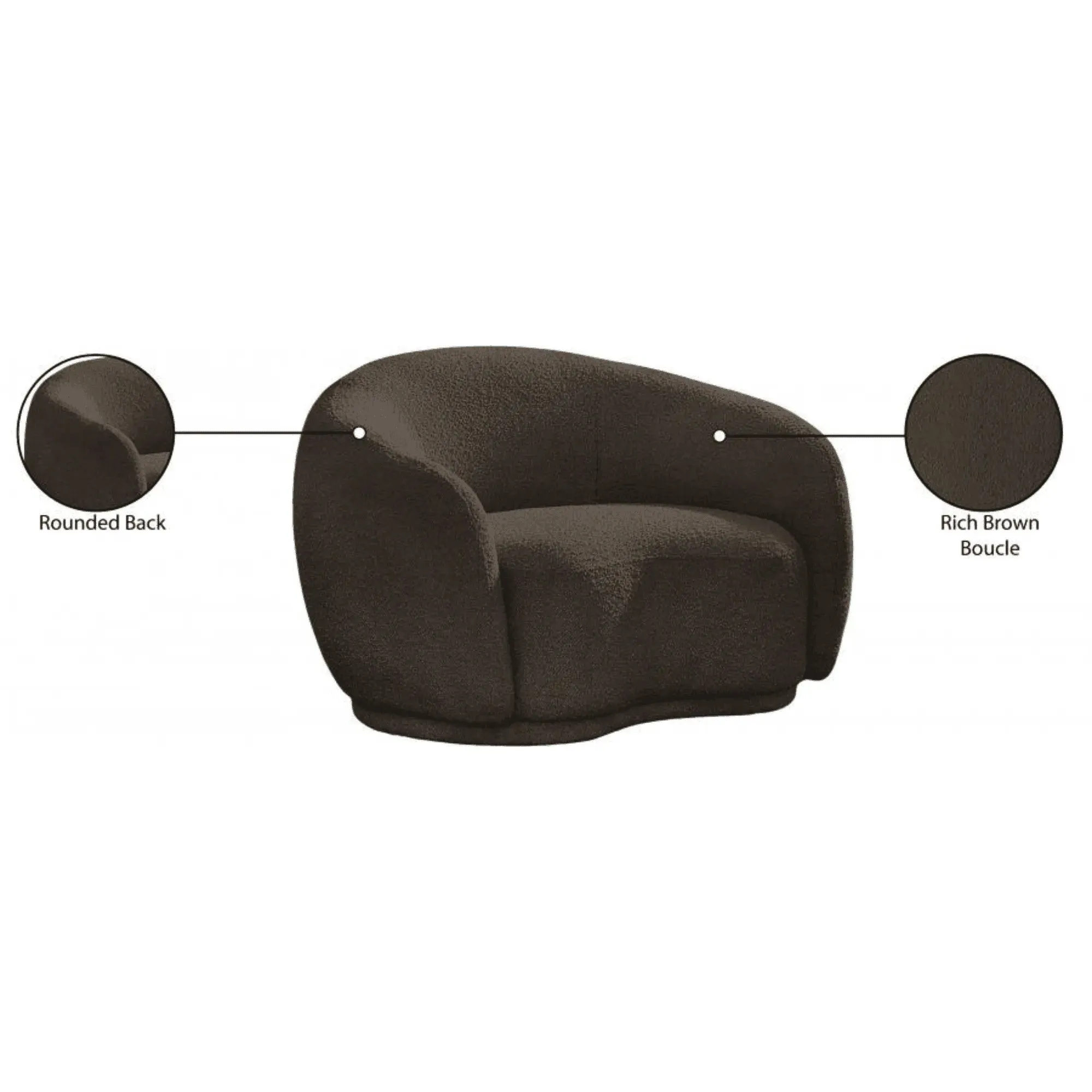 Snug Rounded Back Rich Brown Modern Boucle Sofa