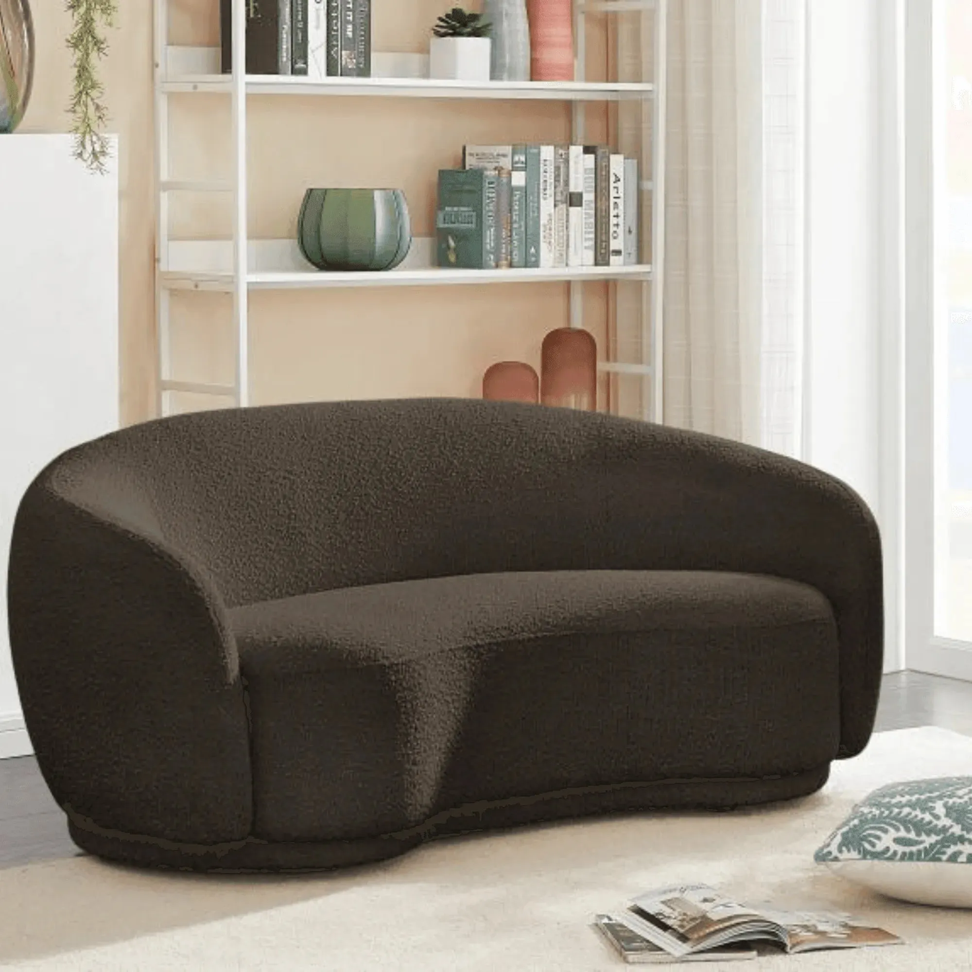 Snug Rounded Back Rich Brown Modern Boucle Sofa