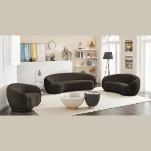 Snug Rounded Back Rich Brown Modern Boucle Sofa