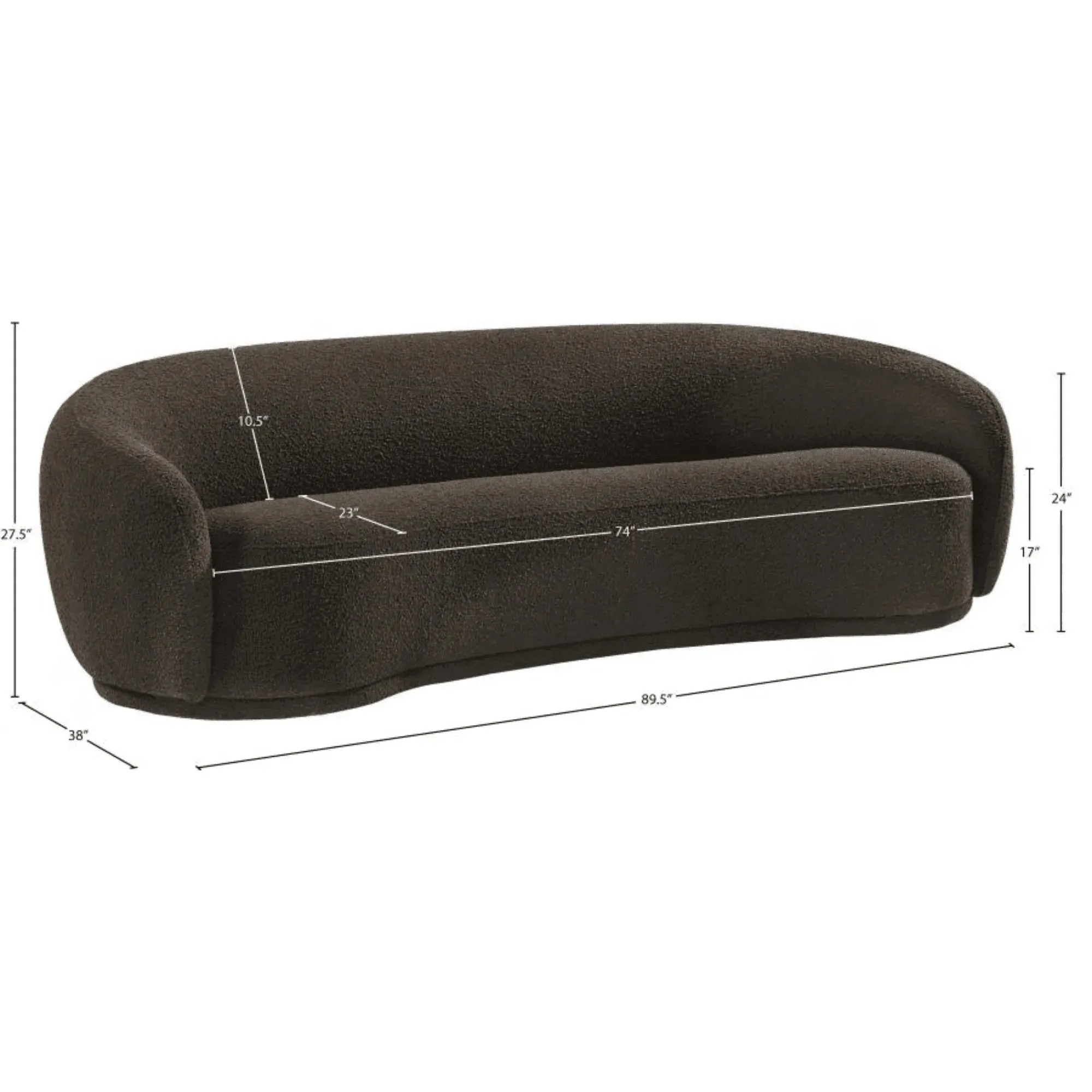 Snug Rounded Back Rich Brown Modern Boucle Sofa