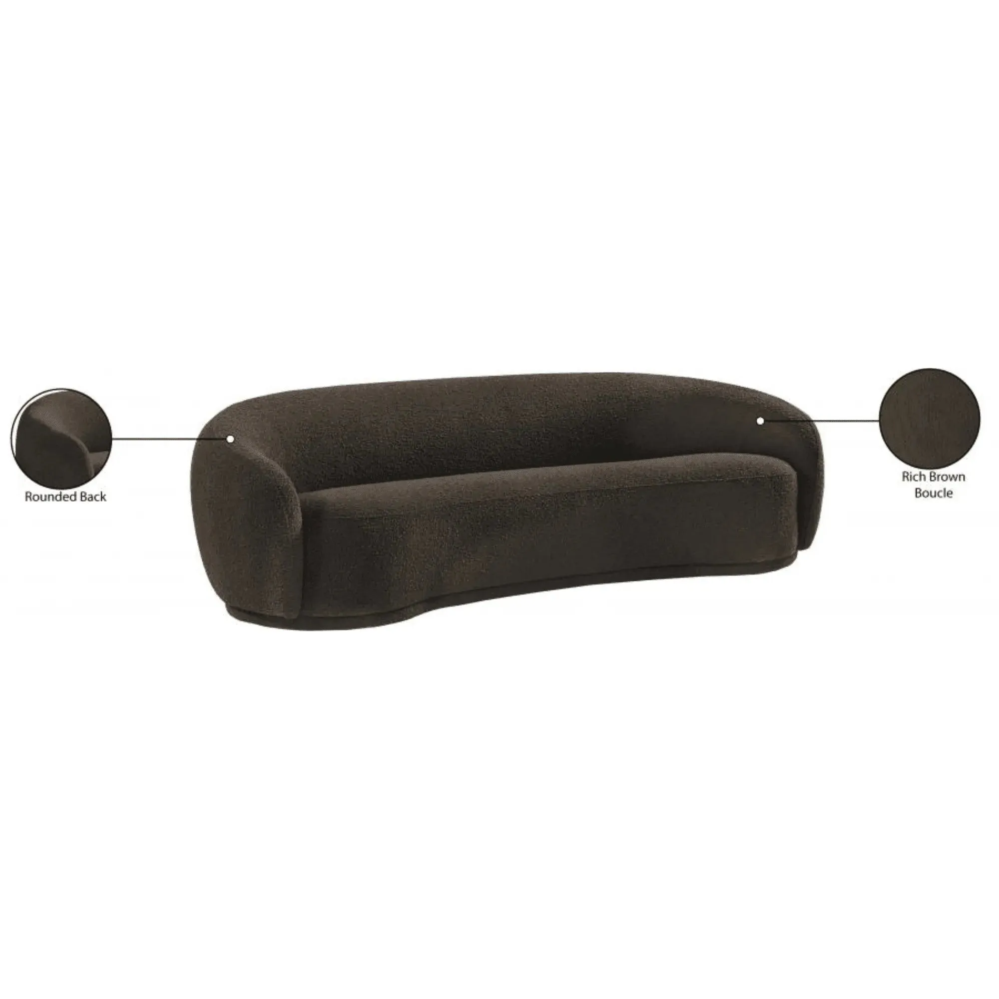 Snug Rounded Back Rich Brown Modern Boucle Sofa