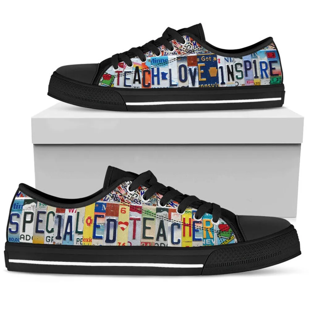 Special Ed Teacher License Plates Low Top Black Shoes, Teacher Shoes, Low Top Sneakers