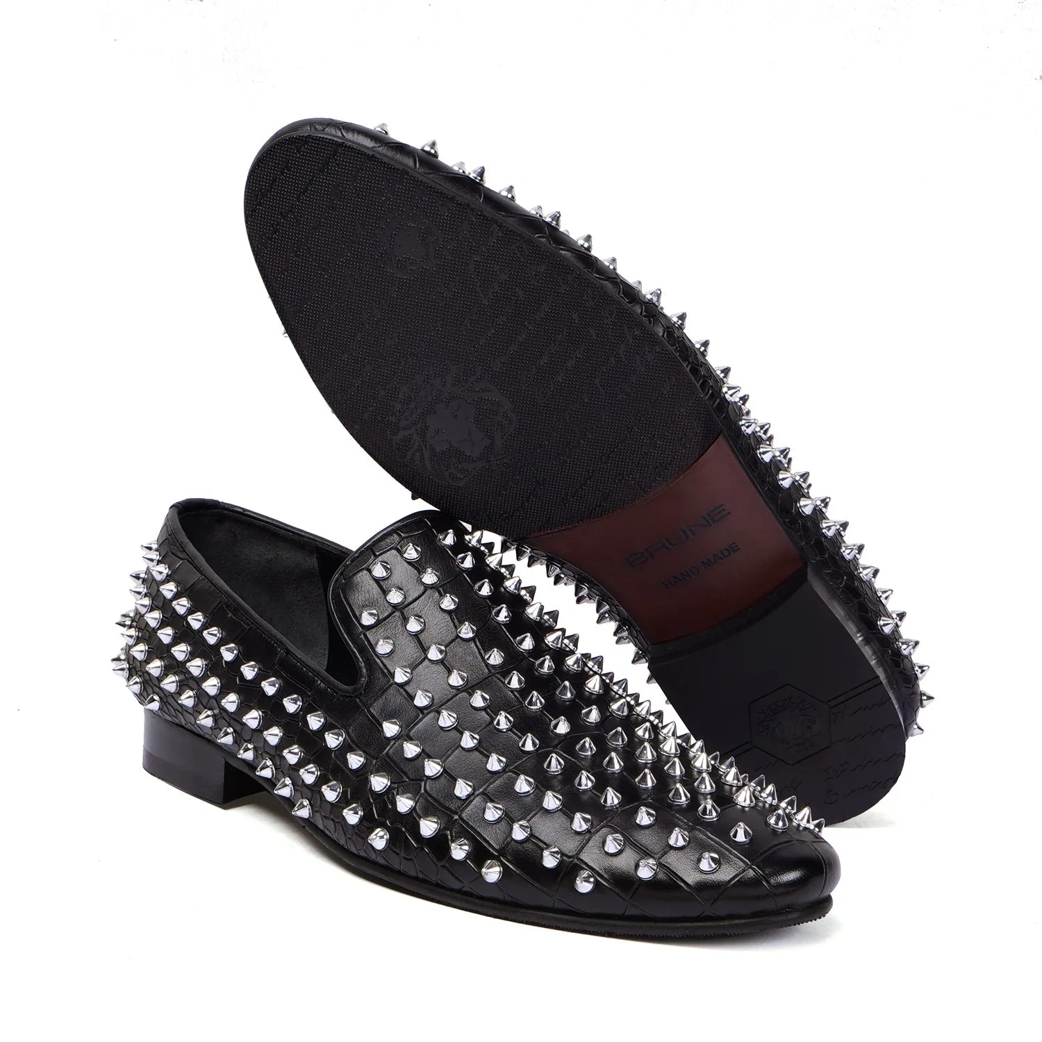 Studs Detailing Slip-On Shoe in Black Croco Textured