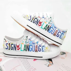 Stylish Sign Language Low Top Shoes, Low Top Sneaker, Low Top Canvas Shoes