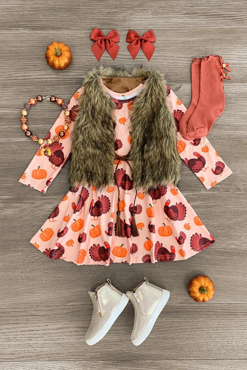 Tan Pumpkin Turkey Dress