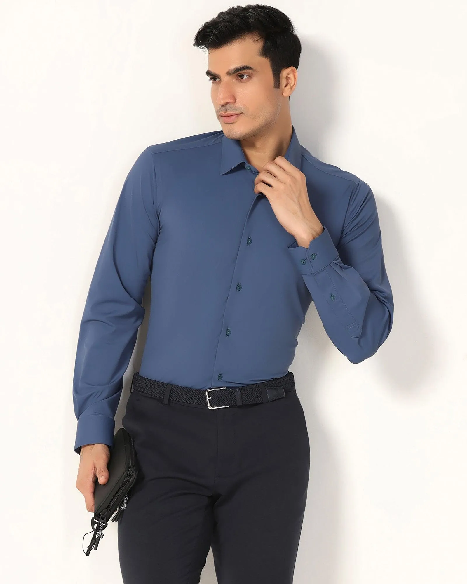 TechPro Formal Blue Solid Shirt - Zabka