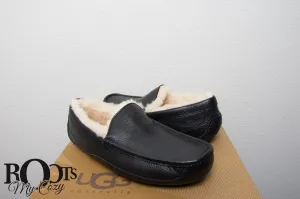 UGG Ascot Leather Black Slippers - Men's