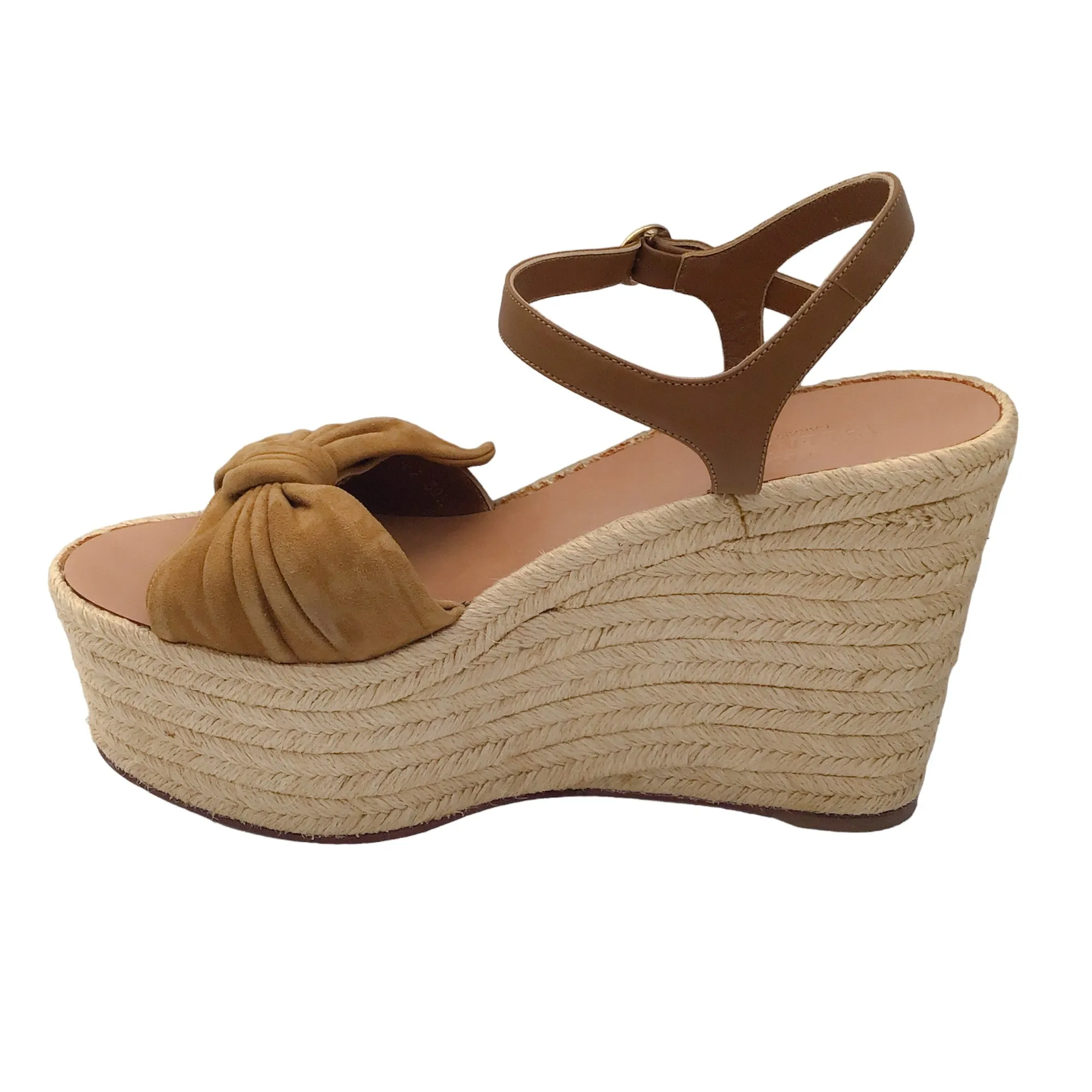 Valentino Ochre Brown Suede Calfskin Tropical Bow Espadrille Platform Wedge Sandals