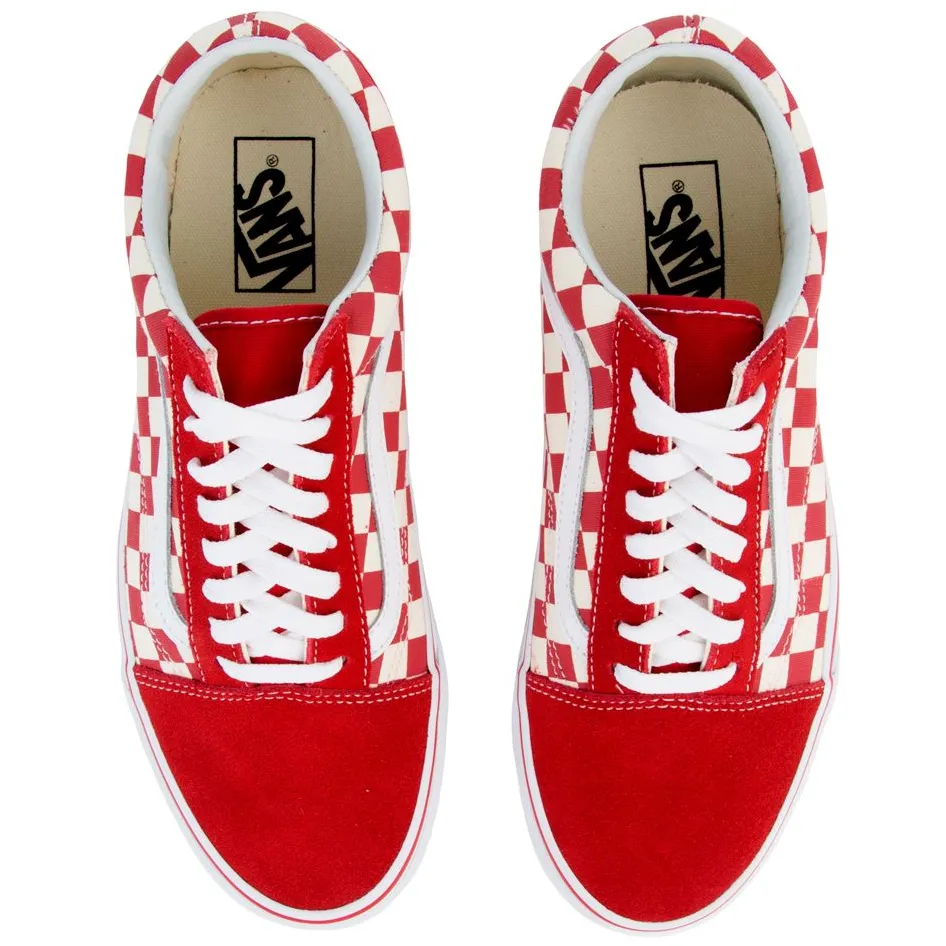 Vans Unisex Old Skool Checkerboard Shoes - Racing Red / White