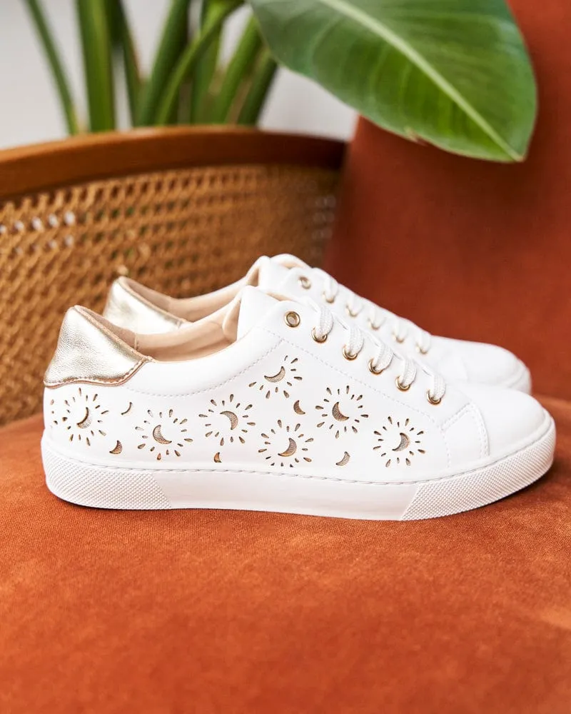 Virevolte Recycled Grain Leather Cut Out Vegan Sneakers | Gold Moons