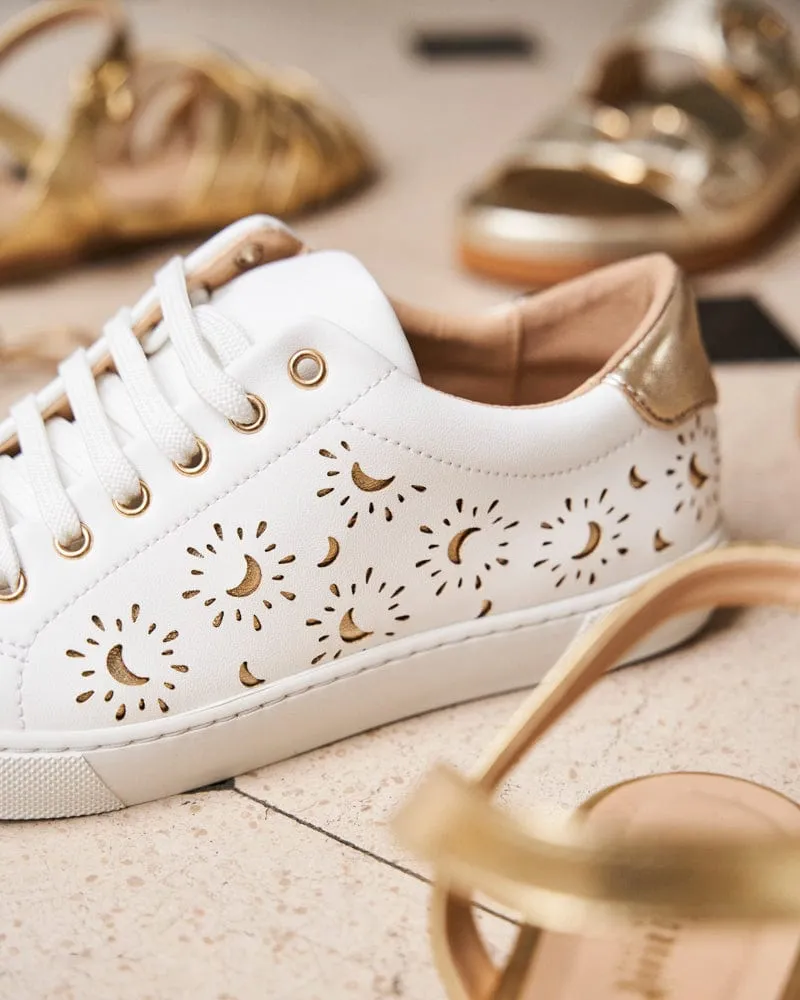 Virevolte Recycled Grain Leather Cut Out Vegan Sneakers | Gold Moons