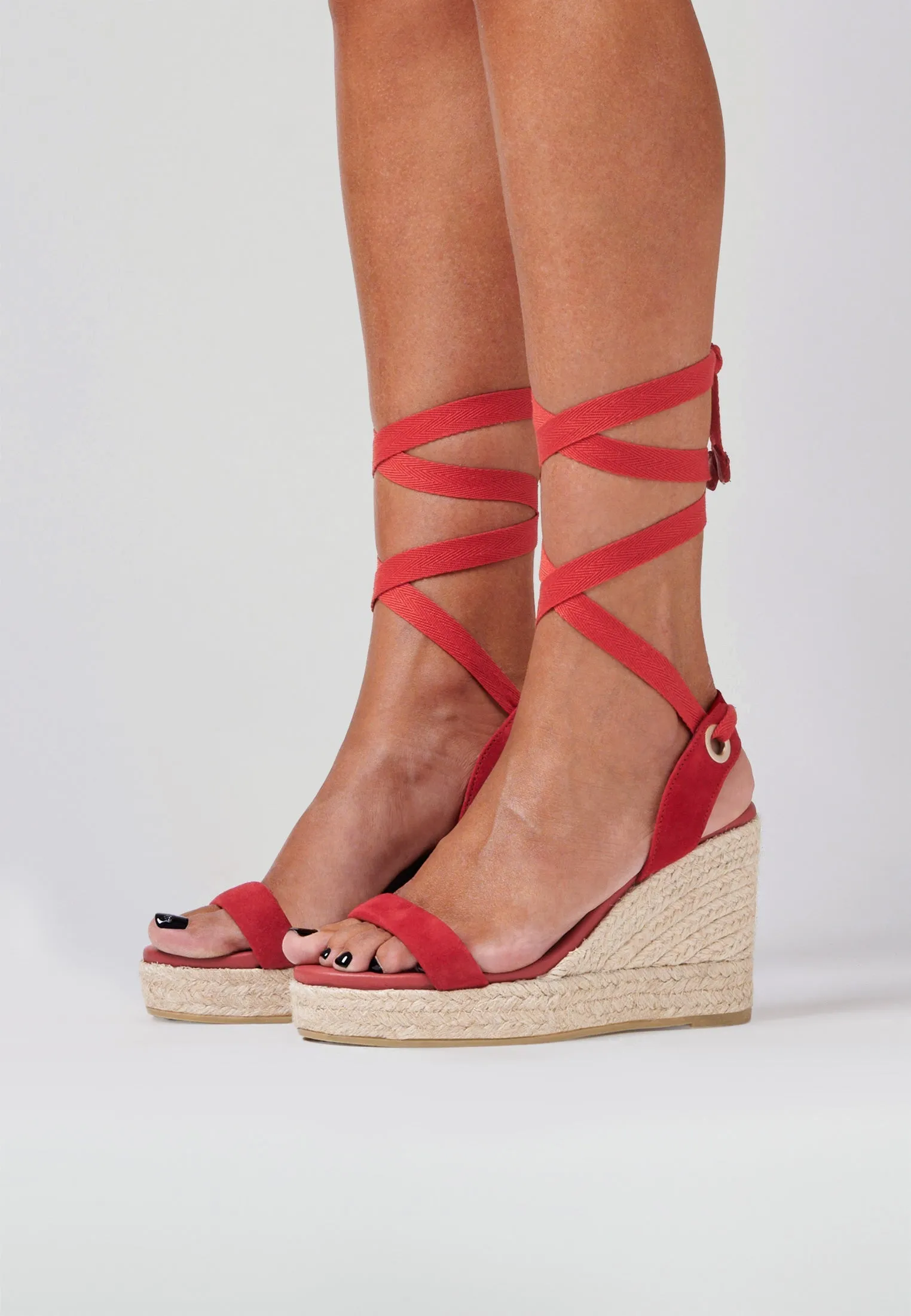 Wedge Sandals - Red Suede