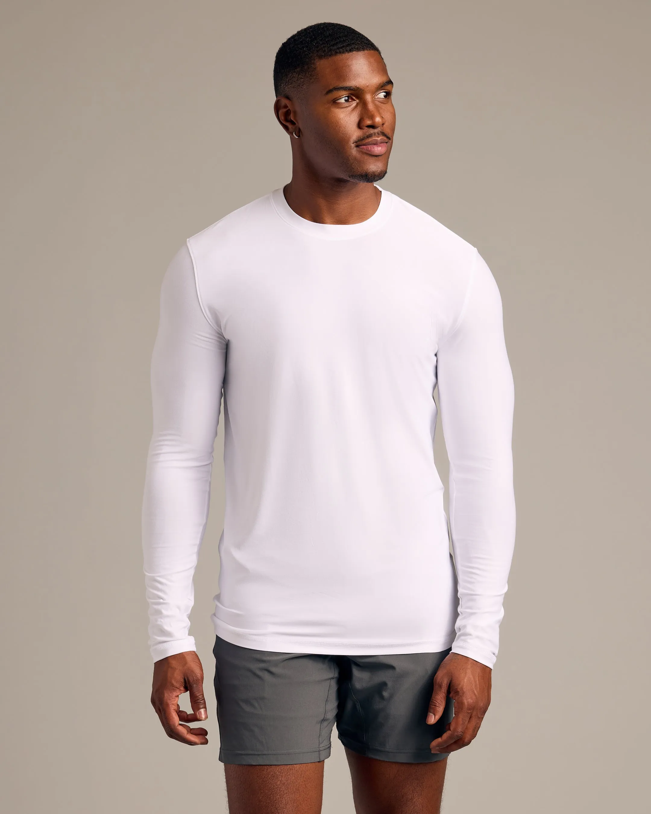 White Long Sleeve Tall Active Crew