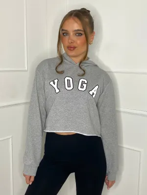 Yoga Print Cropped Hoodie - Grey